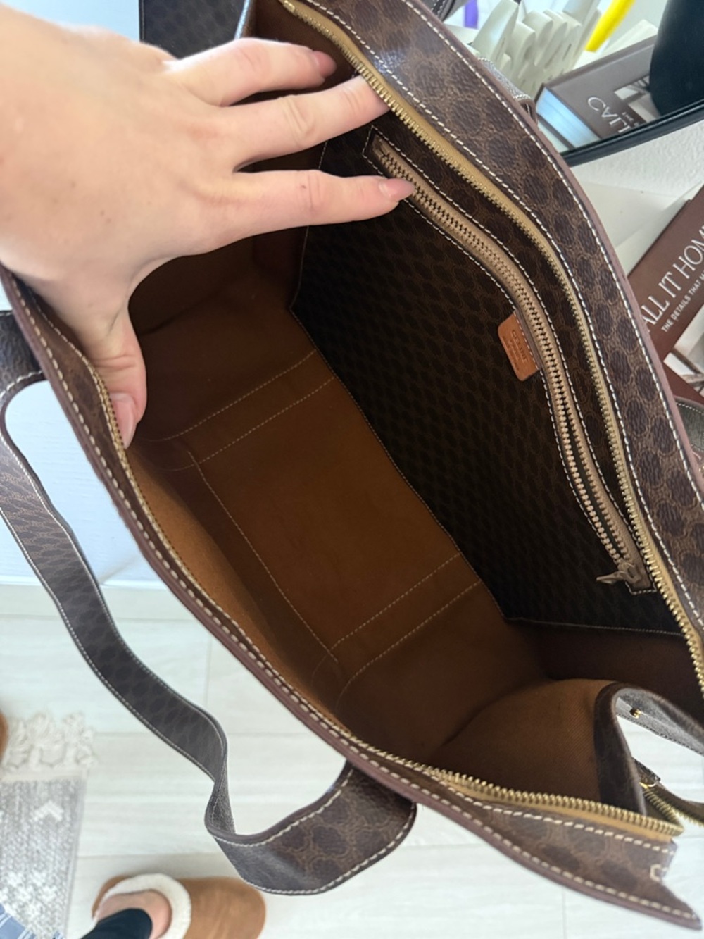 Celine Brown Monogram Tote with Tan Leather Patch - Picture 2 of 15